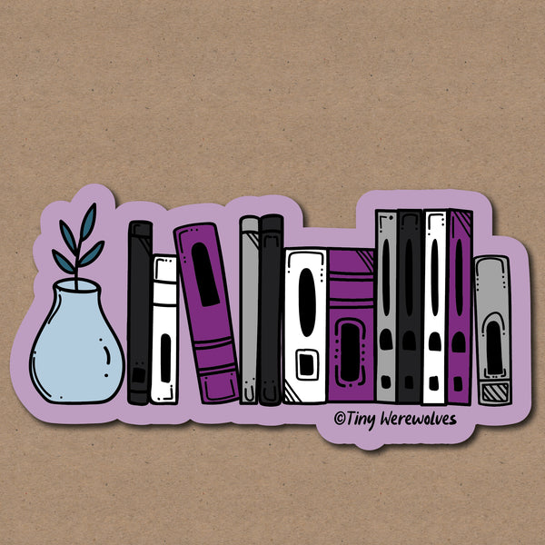 Based in Chicago by queer artist & designer Kayla Pekkala - Tiny Werewolves | Demisexual Bookshelf Pride Sticker in 5" Sticker | Shop to get your Sticker with collections featuring retro-inspired designs infused with social commentary art, highlighting modern social & current events.